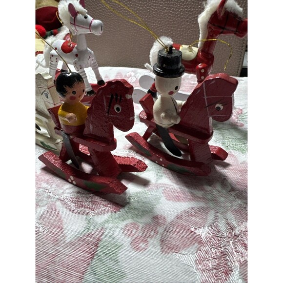 Wooden Rocking Horse Christmas Tree Ornament Hand-Painted Vintage Taiwan Lot 5 - Picture 5 of 8